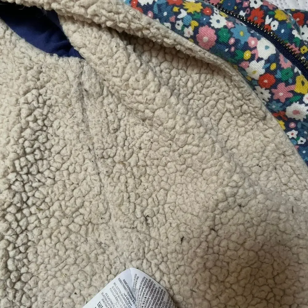 Mini Boden Floral Sherpa Lined Hoodie Sweatshirt Size 6/7